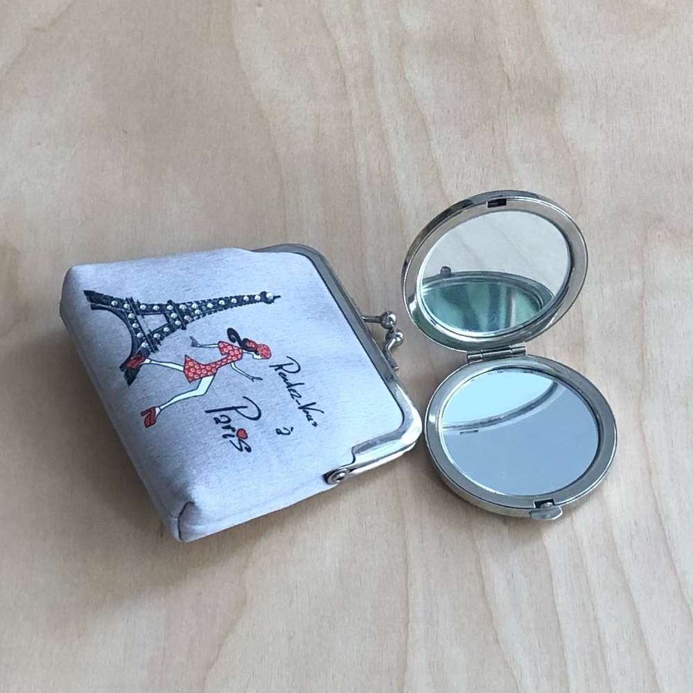 Silver Paris Makeup Mirror With Coins Mini Purse Bag One Size shopping school